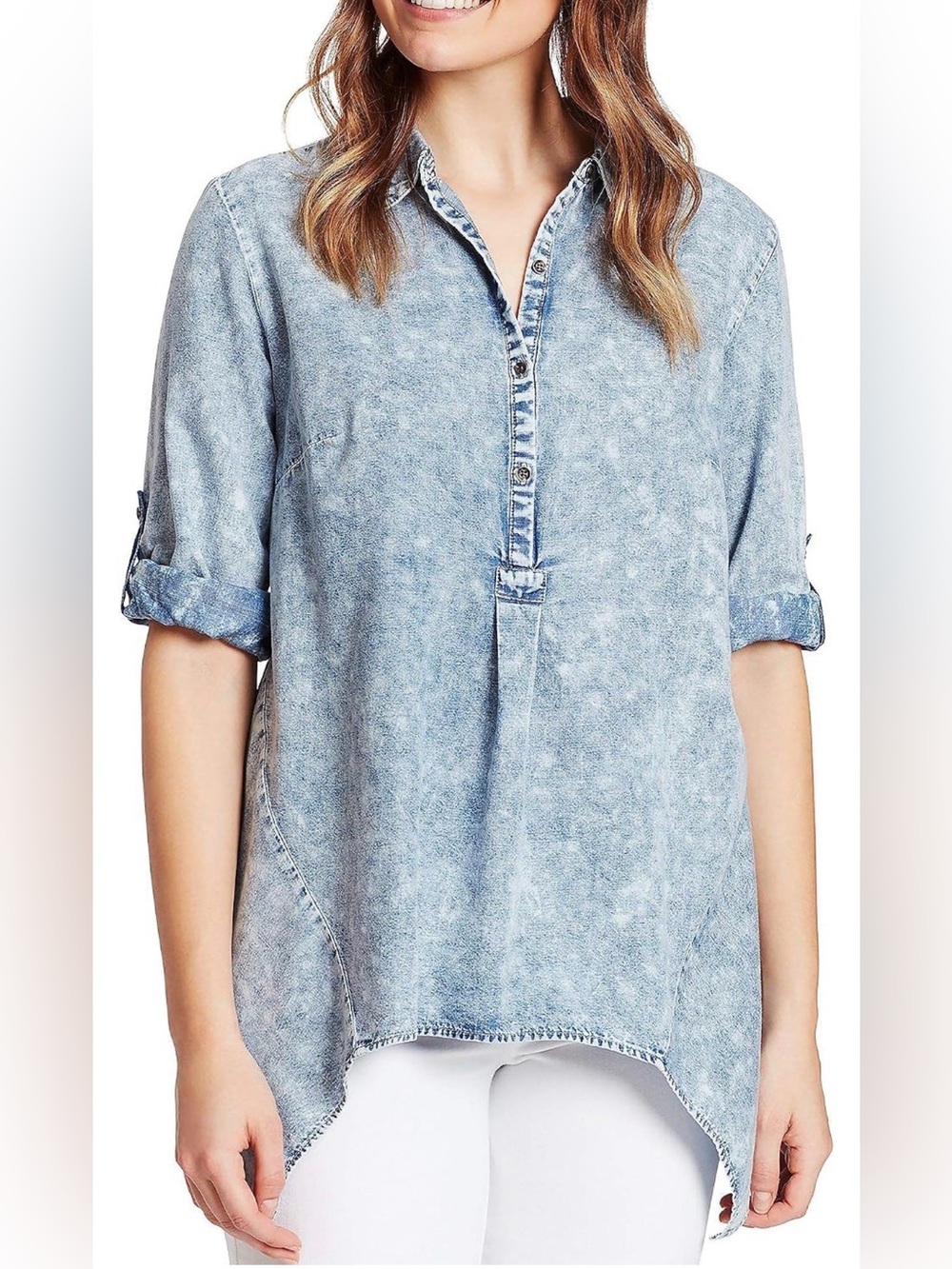 VINTAGE AMERICA Acid-Washed Blue Denim Tunic